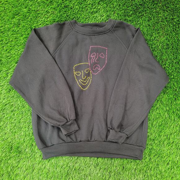 Vintage 90s Theatrical Mask Sweatshirt Womens Large 22x23 Boxy Crop - Picture 1 of 13